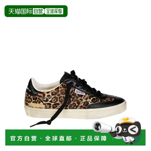 自营golden goose豹纹黑色皮革装饰运动鞋-黑色 美国奥莱直发