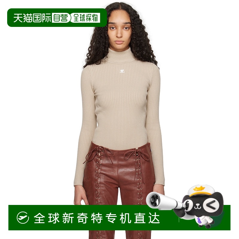 香港直邮潮奢 Courreges 女士 米色 Reedition Rib Knit Mock Nec