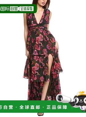自营 AMUR Fluer深V褶皱礼服-黑色 美国奥莱直发服饰连衣裙长裙