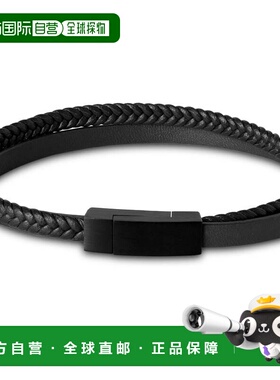 自营Bruno Magli Mens Double Strand Leather Bracelet, Black -
