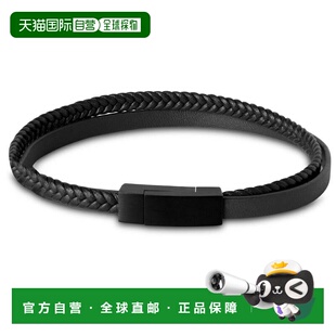 自营Bruno Magli Mens Double Strand Leather Bracelet, Black -