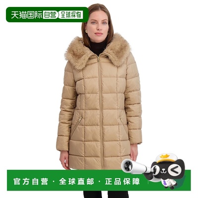 自营TAHARI Women's Fitted Square Quilted Puffer Coat with Fa