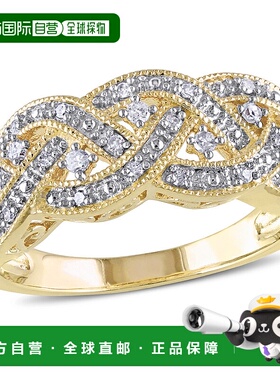 自营 mimi & max1/8 CT TW 镀黄纯银钻石编织戒指 - 黄色 美国奥