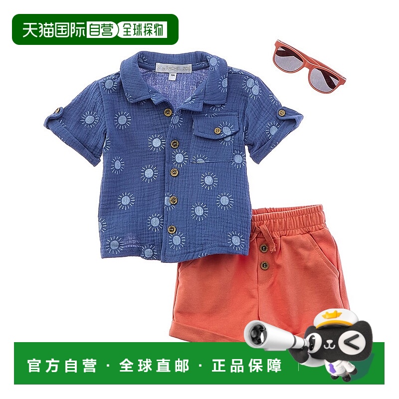 自营 Rachel Zoe 3件套条纹帆布短裤-蓝色 美国奥莱直发