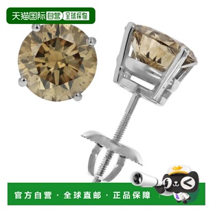 克拉 jewels3.15 vir 白金圆形螺 认证香槟钻石耳钉 14K IGI 自营