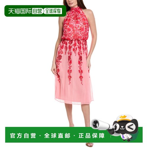 自营Adrianna Papell Pleated Chiffon Dress - pink 美国奥莱直