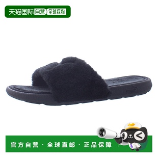 时尚 美国直邮Puma彪马休闲鞋 平底黑色毛绒日常简约夏季 拖鞋 女款