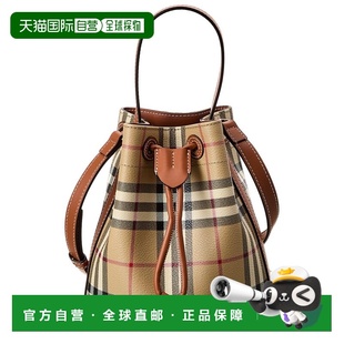 自营Burberry Check Mini E-Canvas & Leather Bucket Bag - beig