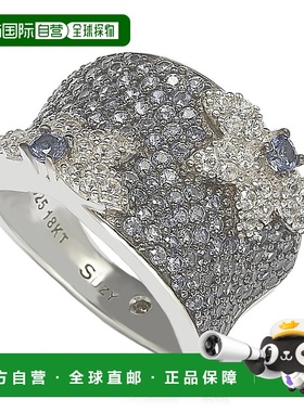 自营 Suzy Levian 蓝宝石和钻石口音纯银花卉戒指 - 蓝色 美国奥