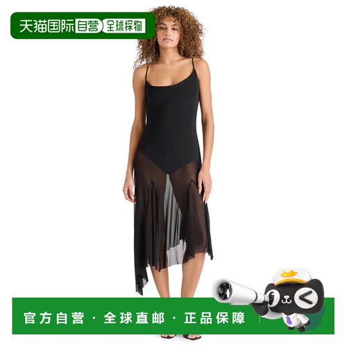 自营Steve Madden Louisa Midi连衣裙女士黑色网眼不对称下摆PALL