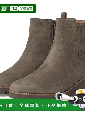 自营Vionic Aria Boots WoStone Gray Suede Side Zip Wedge Heel