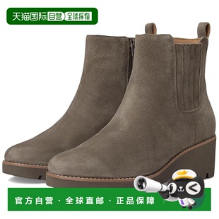 自营Vionic Aria Boots WoStone Gray Suede Side Zip Wedge Heel