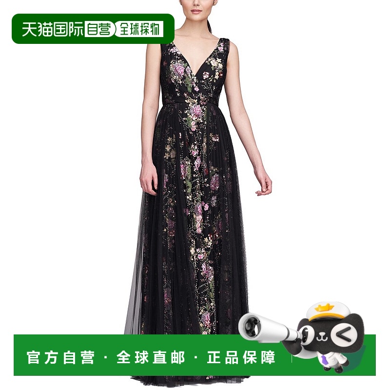 自营 Theia Toni V Neck Beaded Gown - black 美国奥莱直发服饰