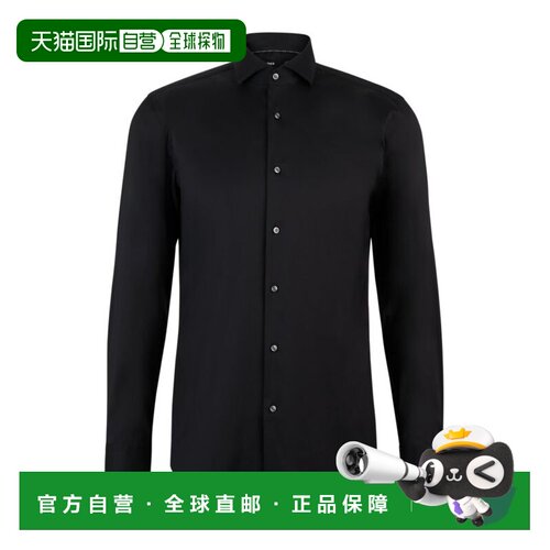 自营bossSlim-fit shirt in easy-iron poplin - black 美国奥莱