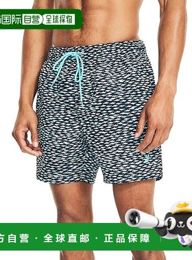 自营Nautica Swim Trunks Shorts Mens Navy Blue Fish Print Dra