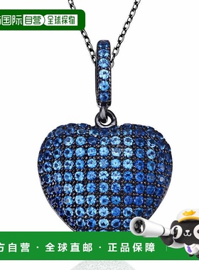 自营 Suzy Levian 蓝色立方氧化锆黑色纯银密镶心形吊坠 美国奥莱