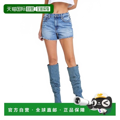 自营hiddenHigh Rise Denim Shorts With Rhinestone Side Detail