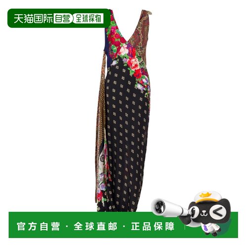 自营moschinoPatchwork Maxi Dress With Deep V-Neckline - blac