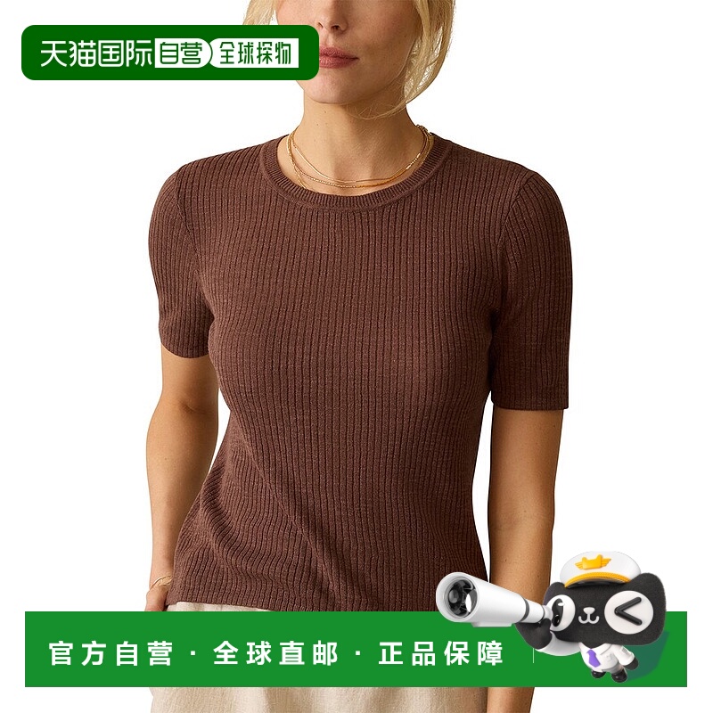 自营Faherty Miramar亚麻迷你罗纹T恤-棕色 美国奥莱直发