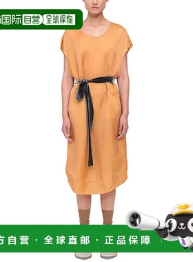 自营 Theory 配腰带真丝混纺中长连衣裙 - 橙色 美国奥莱直发