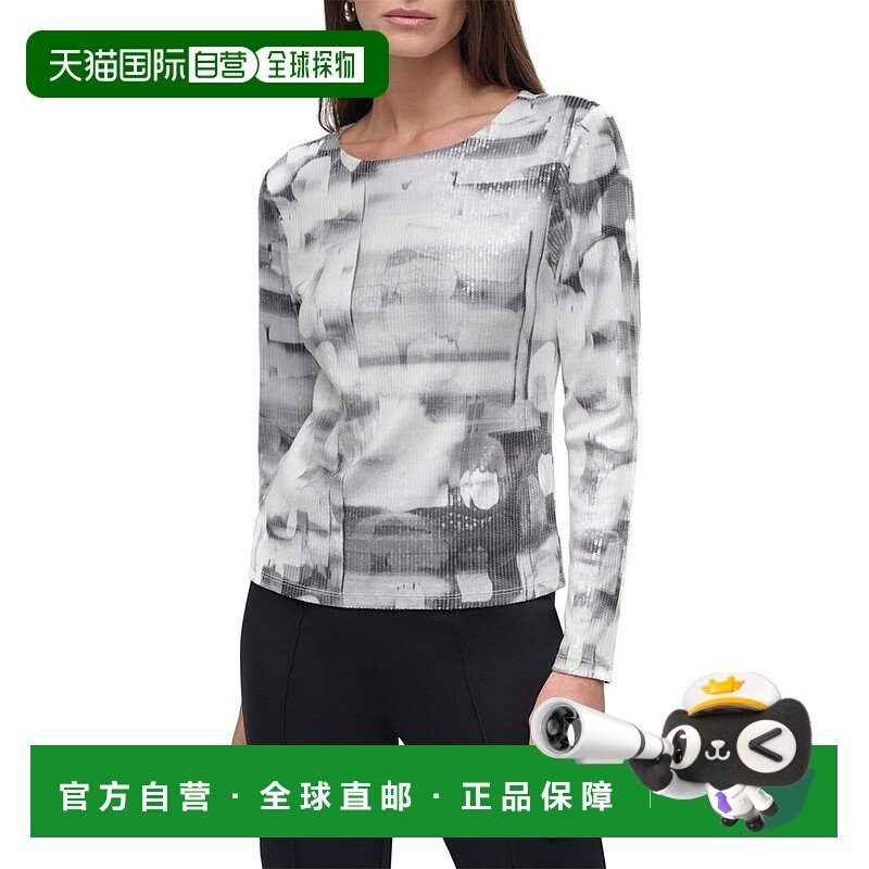 自营DKNY All Over Sequin Top - Grey 女装上衣美国直发奥莱