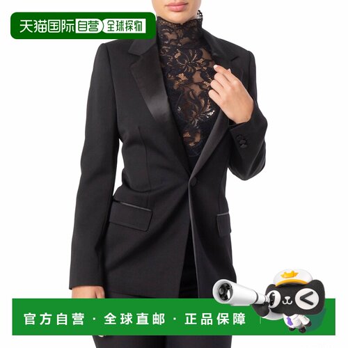 自营Burberry粉纹羊毛西装外套-黑色 美国奥莱直发