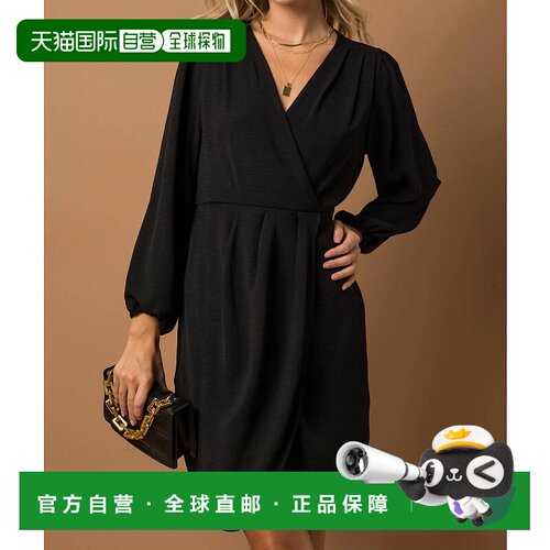 自营 gilli黑色裹身裹身百褶早秋新款连衣裙 黑色 美国奥莱直发