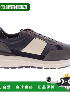 自营 Hugo Boss 男款 Jace 绒面革跑步运动鞋，蓝色/灰色 - 蓝色/