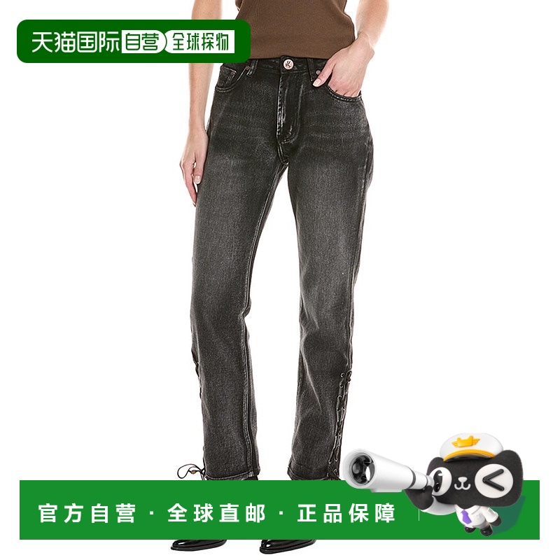 自营 One Teaspoon Awesome Baggies 褪色黑色高腰直筒牛仔裤 -