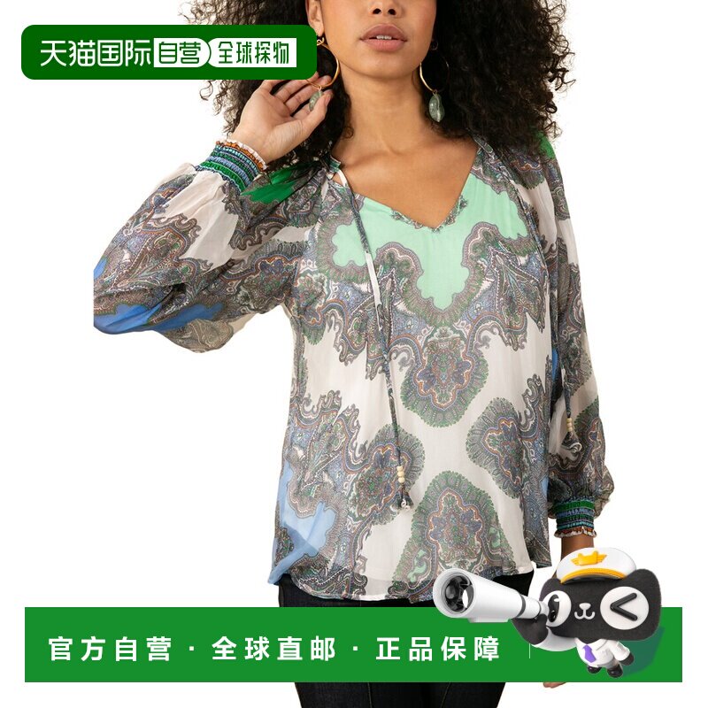 自营 Hale Bob Willa真丝混纺衬衫-蓝色 美国奥莱直发性感泡泡袖