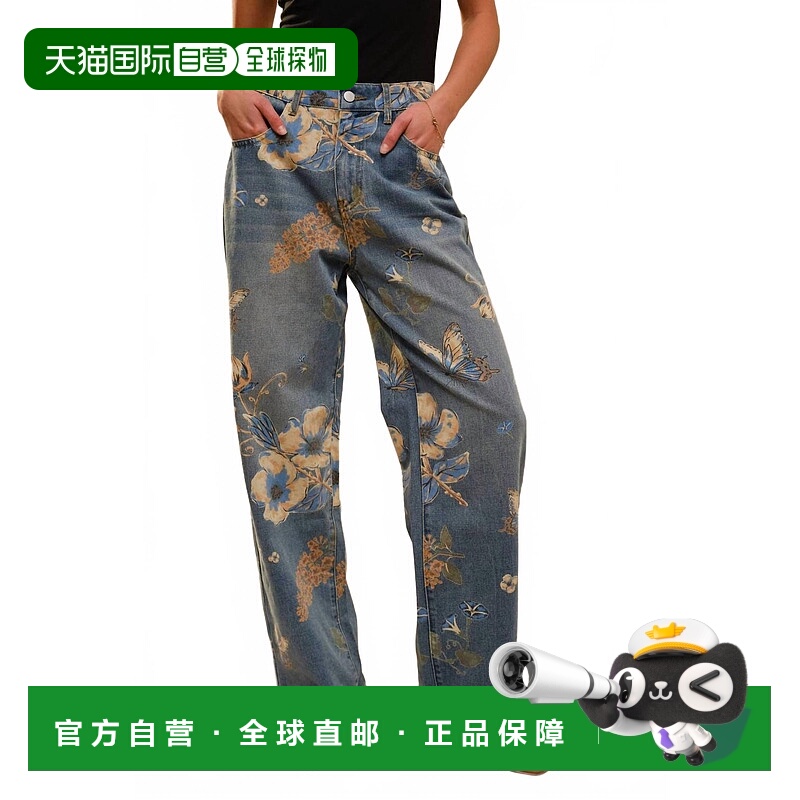 自营blue bWomen's Floral Print Wide Leg Jeans In Denim Multi