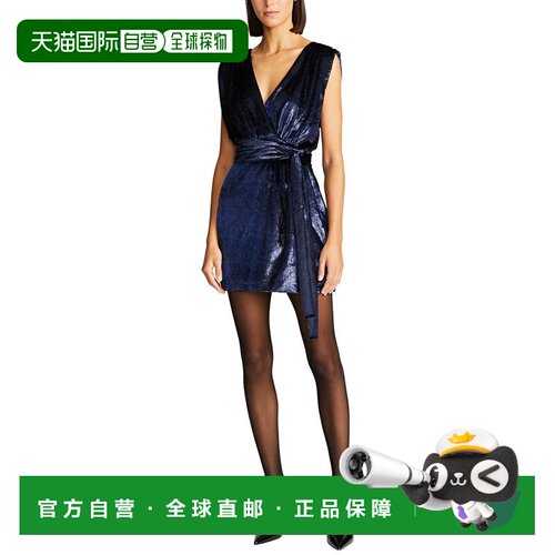 自营Halston Lennox Velvet Dress - blue 美国奥莱直发