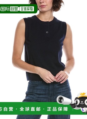 自营Vince Wool & Cashmere-Blend Henley Crew Neck Shell - blu