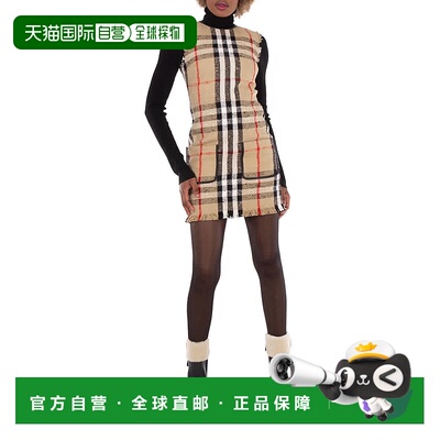 自营 Burberry Maci迷你格子印花连衣裙-米色ip-chk档案 美国奥莱