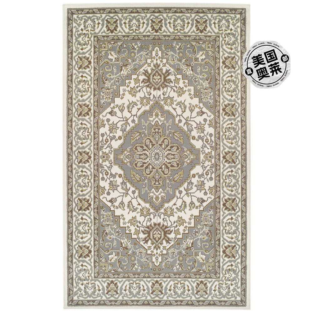 superior高级传统复古花卉奖章聚丙烯室内地毯或跑步者 - 绿色 【