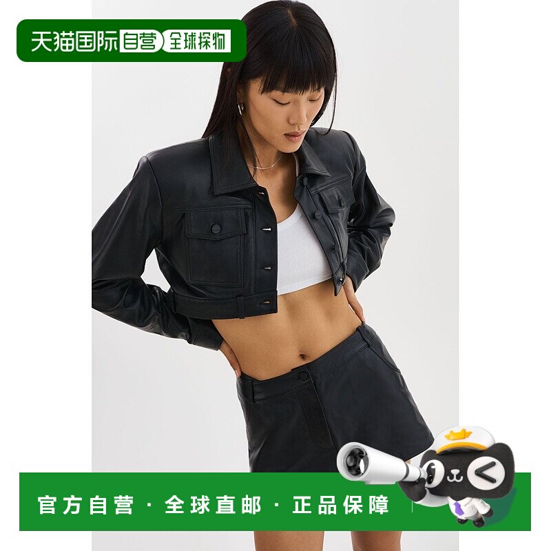 自营 lamarque黄色|裁剪皮夹克-黑色 美国奥莱直发