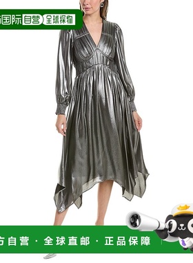 自营 all saintsAllSaints Estelle Midi连衣裙-金属色 美国奥莱