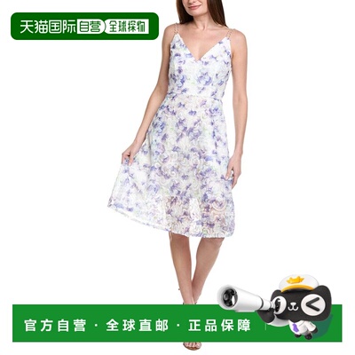 自营Adrianna Papell Floral Tulle Soutache A-Line Midi Dress