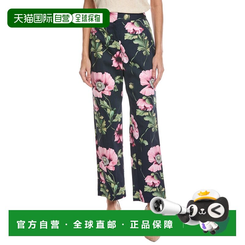 自营Oscar de la Renta Zip Front Flare Leg Poppies Cott - blu