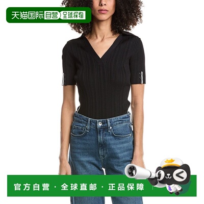 自营3.1 Phillip Lim Lux V-Neck Polo Shirt - blue 美国奥莱直