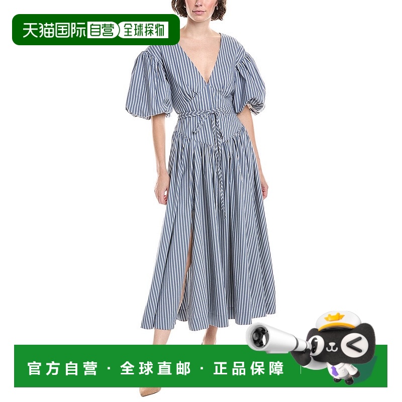 自营 cinq a sept五到七Sabrina条纹Stassie连衣裙-蓝色 美国奥莱