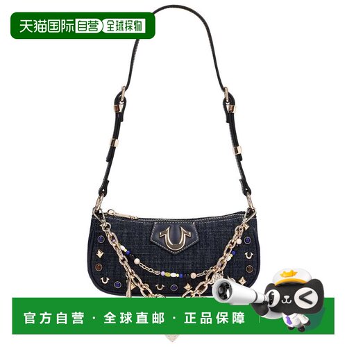 自营True Religion Chain & Studs Denim Shoulder Bag - cognac