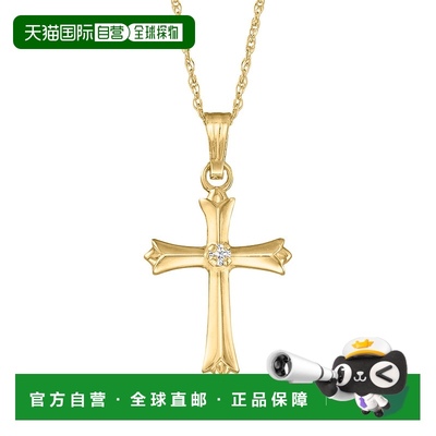 自营Ross-Simons 儿童 14 克拉黄金十字架吊坠项链带钻石口音 15