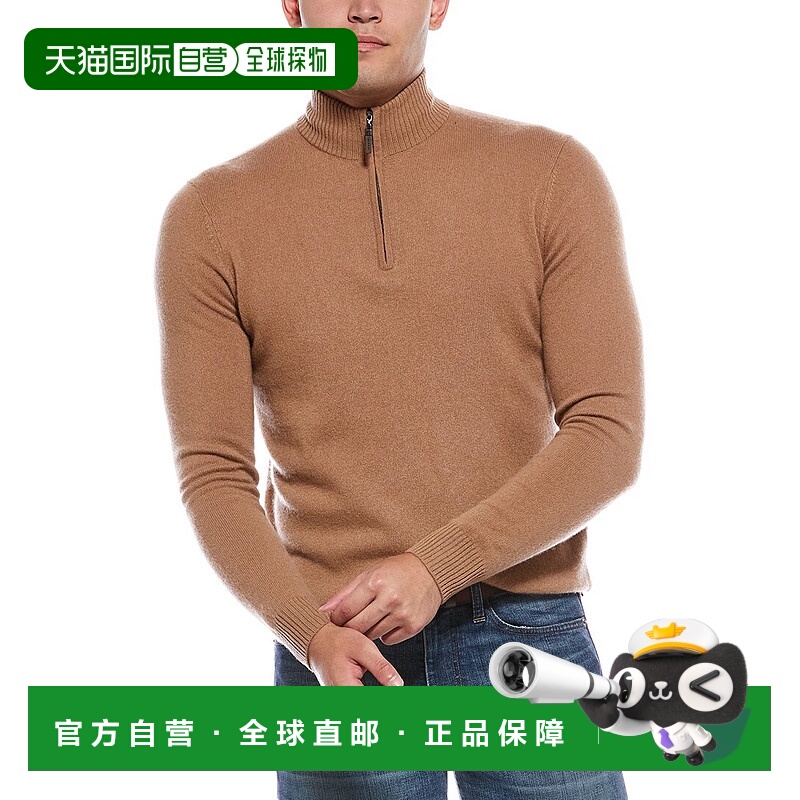 自营Quinn Cashmere 1/4-Zip Mock Neck Sweater - brown 美国奥