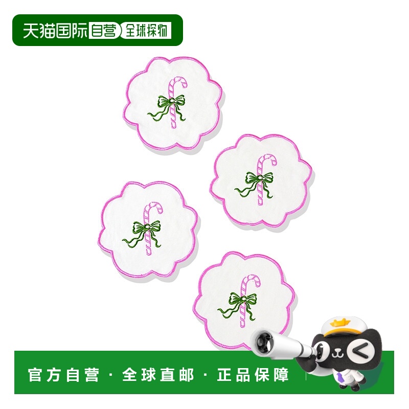 自营tiramisuCandy Cane魅力刺绣鸡尾酒餐巾纸–4件套-绿色/粉色