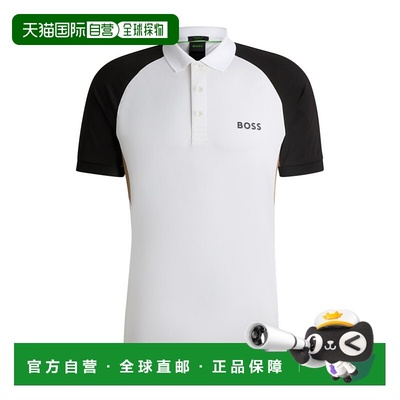 自营 bossActive Paddy 带网眼嵌件的拼色 Polo 衫 - 白色 美国奥