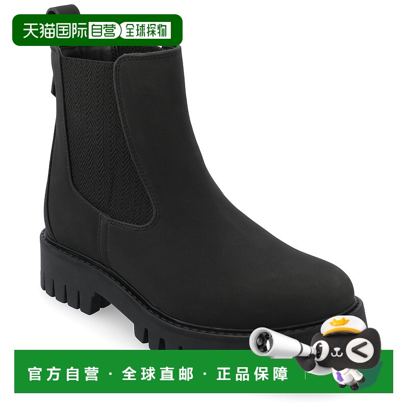 自营 Journee Collection中宽女式Alara Chelsea拉式短靴-黑色 美