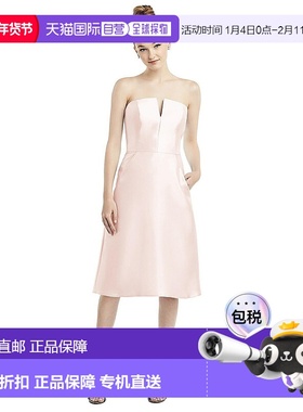 自营 alfred sung露肩缺口缎面鸡尾酒礼服，带口袋 - 腮红 美国奥