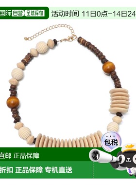 自营adorniaMixed Wood Disc Adjustable Disc Necklace - brown