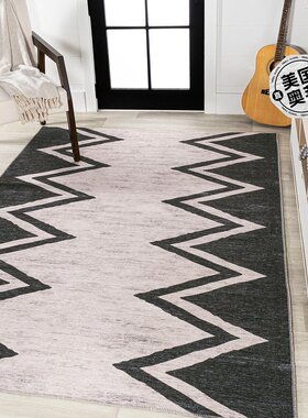 jonathan y Siksak Modern Chevron Border 象牙色/黑色区域地毯